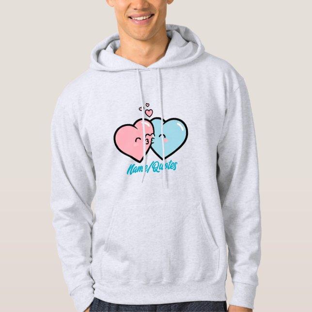 Pink & Blue Hearts Kiss Hoodie (Front)