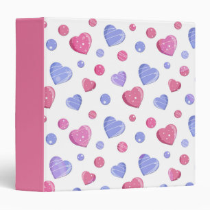 Pink, blue hearts on a white background. binder