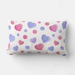 Pink, blue hearts on a white background. lumbar pillow