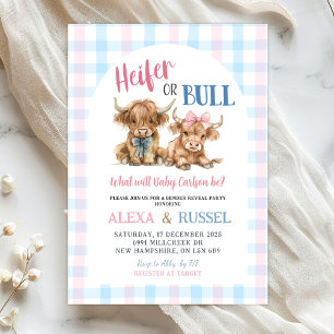 Pink Blue Heifer Bull Gender Reveal Invitation