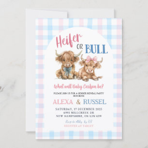 Pink Blue Heifer Bull Gender Reveal Invitation