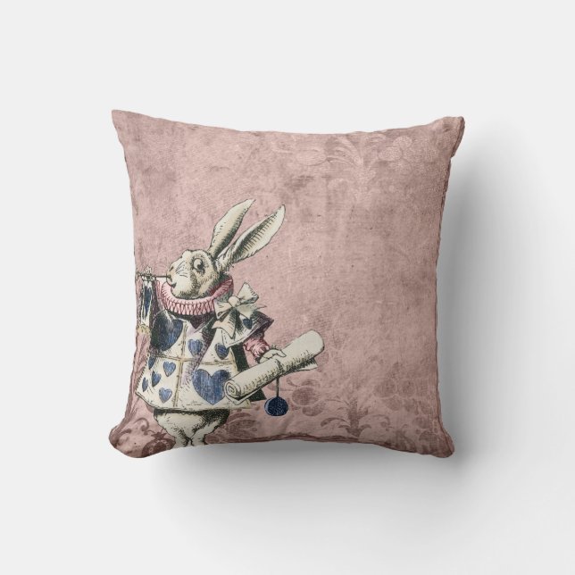 Pink Blue Herald White Rabbit Alice in Wonderland Throw Pillow (Front)