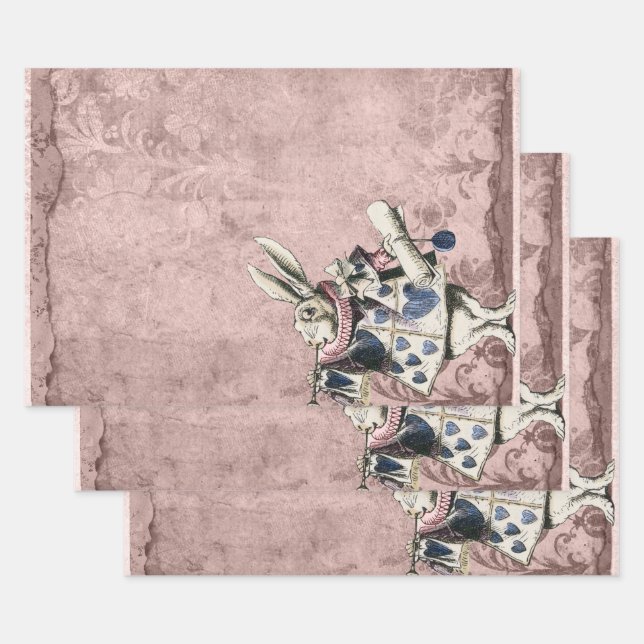 Pink Blue Herald White Rabbit Alice in Wonderland Wrapping Paper Sheet (Set)