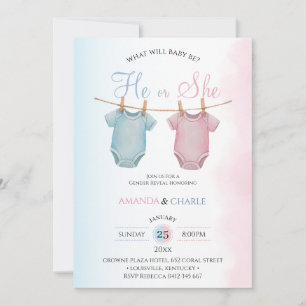 Pink Blue Hi or She Gender Reveal  Invitation