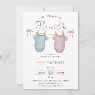 Pink Blue Hi or She Gender Reveal  Invitation