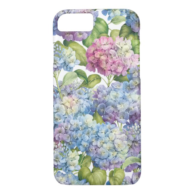 Pink Blue Hydrangea in Bloom Floral Pattern Case-Mate iPhone Case (Back)