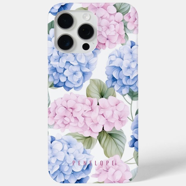 Pink Blue hydrangea personalized iPhone case   (Back)