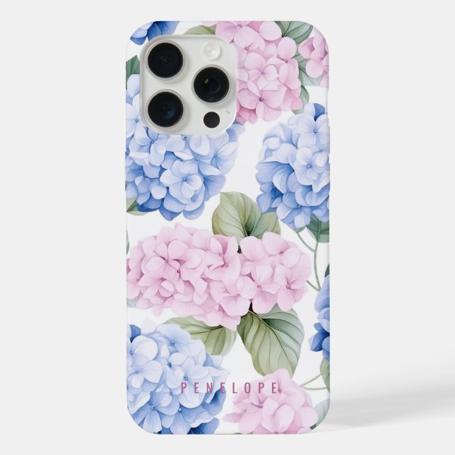 Pink Blue hydrangea personalized iPhone case   (Back)