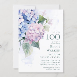  Pink Blue Hydrangeas 100th Birthday Card Request 