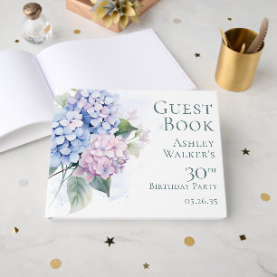 Pink Blue Hydrangeas 30th Birthday  Guest Book