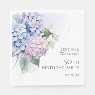 Pink Blue Hydrangeas 50th Birthday Party Napkin