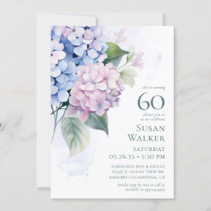 Pink Blue Hydrangeas 60e carte d'anniversaire Dema