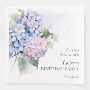 Pink Blue Hydrangeas 60th Birthday Party Napkin