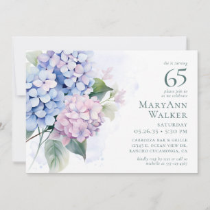 Pink Blue Hydrangeas 65th Birthday Card Request