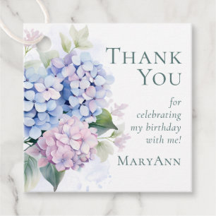 Pink Blue Hydrangeas 65th Birthday Party Thank You Favour Tags