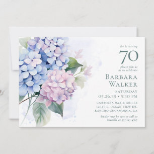 Pink Blue Hydrangeas 70th Birthday Card Request