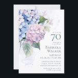 Pink Blue Hydrangeas 70th Birthday Card Request<br><div class="desc">This beautiful hydrangeas 70th birthday party invitation with card request is whimsical and stunning! With its exquisite multi-hued blue, pink, and purple hydrangeas with a soft watercolor wash behind it - it is perfect for your loved one who's turning 70. The back has a card request that is beautifully worded...</div>