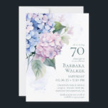 Pink Blue Hydrangeas 70th Birthday Card Request<br><div class="desc">This beautiful hydrangeas 70th birthday party invitation with card request is whimsical and stunning! With its exquisite multi-hued blue, pink, and purple hydrangeas with a soft watercolor wash behind it - it is perfect for your loved one who's turning 70. The back has a card request that is beautifully worded...</div>