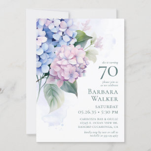  Pink Blue Hydrangeas 70th Birthday Card Request 