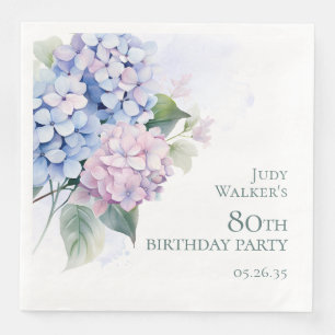 Pink Blue Hydrangeas 80th Birthday Party Napkin