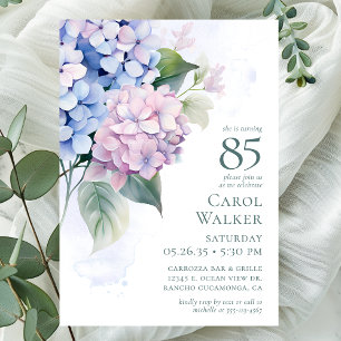 Pink Blue Hydrangeas 85th Birthday Party Invitation