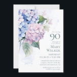 Pink Blue Hydrangeas 90th Birthday Card Request<br><div class="desc">This beautiful hydrangeas 90th birthday party invitation with card request is whimsical and stunning! With its exquisite multi-hued blue, pink, and purple hydrangeas with a soft watercolor wash behind it - it is perfect for your loved one who's turning 90. The back has a card request that is beautifully worded...</div>