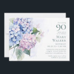 Pink Blue Hydrangeas 90th Birthday Card Request<br><div class="desc">This beautiful hydrangeas 90th birthday party invitation with card request is whimsical and stunning! With its exquisite multi-hued blue, pink, and purple hydrangeas with a soft watercolor wash behind it - it is perfect for your loved one who's turning 90. The back has a beautifully worded card request and a...</div>