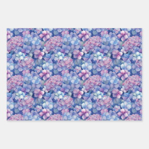 Pink Blue Hydrangeas Floral in Bloom Wrapping Paper Sheet