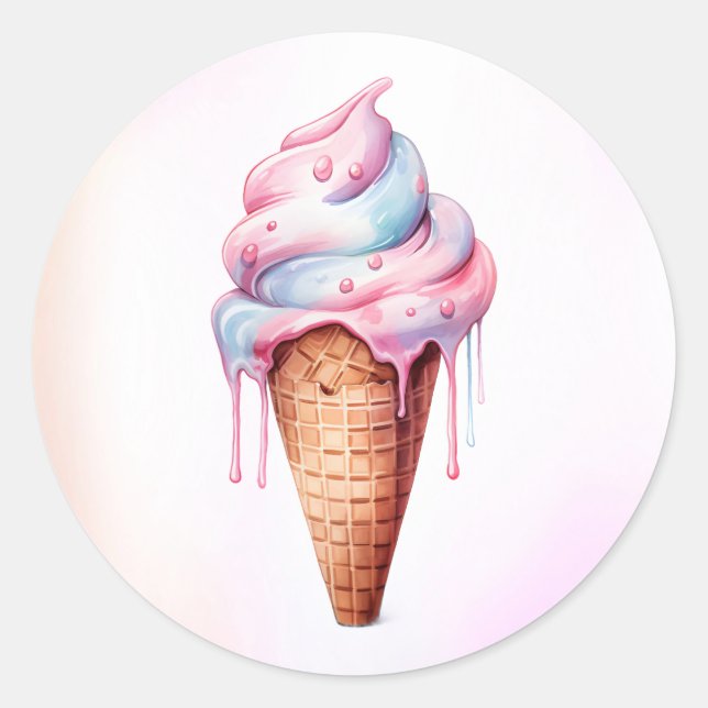 Pink Blue Ice Cream Cone Birthday Party Classic Round Sticker (Front)