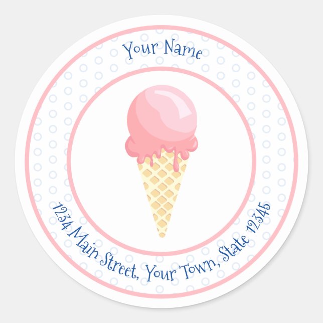 Pink blue ice cream cone business custom classic round sticker (Front)