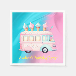 Pink Blue Ice Cream Truck Birthday Party Napkin