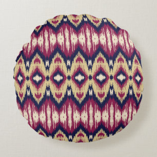 Pink blue ikat chevron, ethnic. round pillow