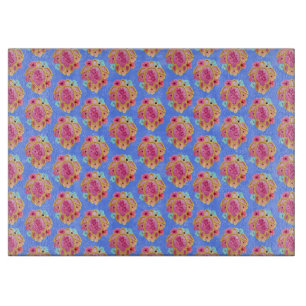 Pink Blue Island Tropical Sea Turtles Floral Cutting Board