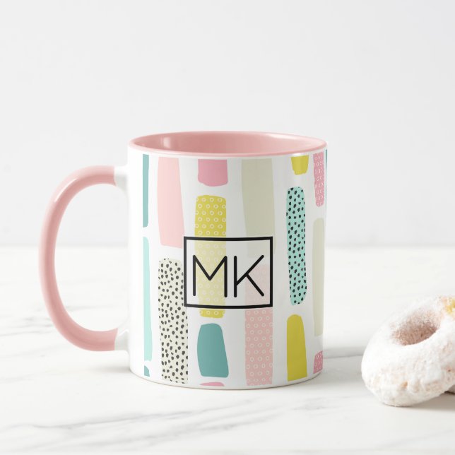 Pink, Blue jaune Pastel Paintbrush Café Mug (Avec donut)