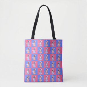 Pink Blue Kawaii Cute Checkered Bunny Rabbit Tote Bag