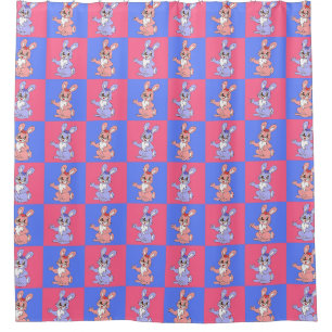 Pink Blue Kawaii Cute Chequered Bunny Rabbit
