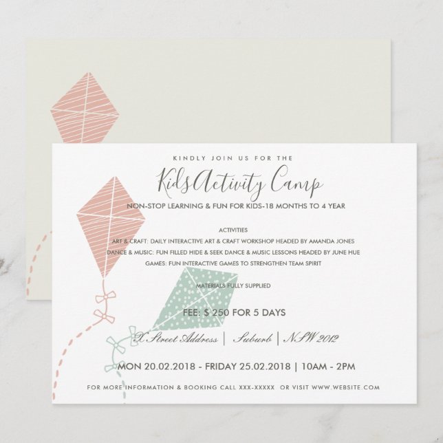 PINK BLUE KITE KIDS ACTIVITY CLASS INVITE TEMPLATE (Front/Back)
