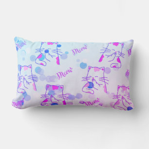 Pink & Blue Kitty Lumbar Pillow