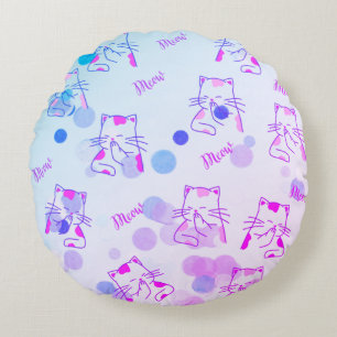 Pink & Blue Kitty Throw Pillow