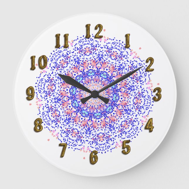Pink Blue Lacy Pattern Pretty Wall Clock (Front)