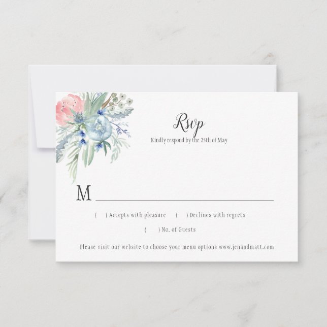 Pink Blue Lavender Sage Green Floral RSVP (Front)