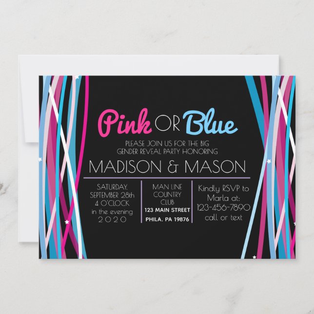 PINK & BLUE LINES Gender Reveal Invite Invitation (Front)