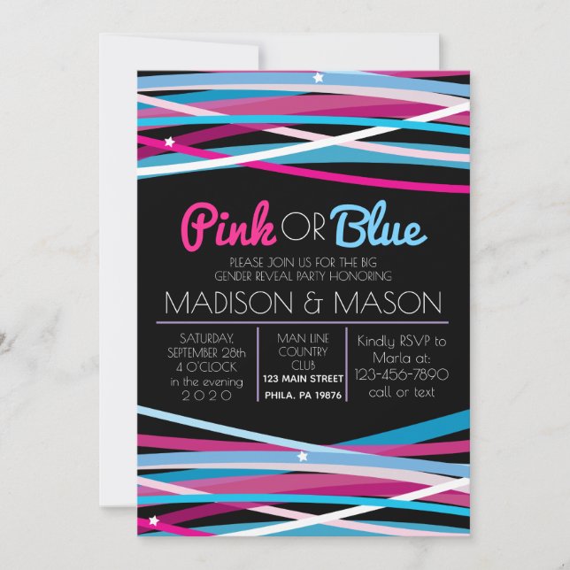 PINK & BLUE LINES Gender Reveal Invite Invitation (Front)
