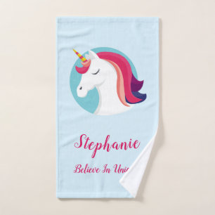 Pink & Blue Magical Unicorn – Personalized Hand Towel