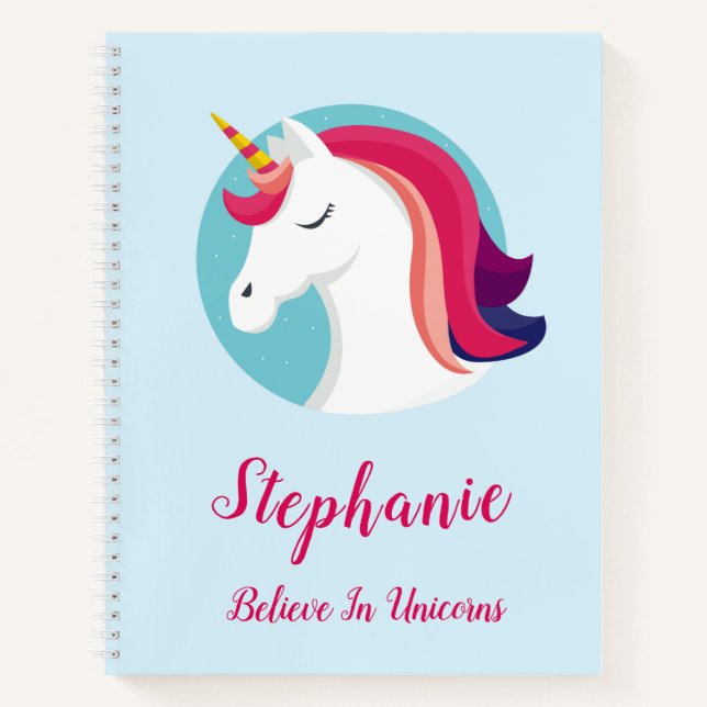 Pink & Blue Magical Unicorn – Personalized Notebook (Front)