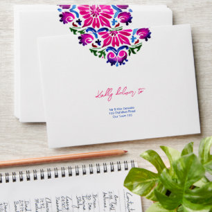 Pink blue Mexican Talavera tiles matching Envelope