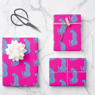 Pink & Blue Modern Cheetah Pattern Set of 3 Wrapping Paper Sheet
