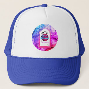Pink Blue Modern Spooky Bats Moon Happy Halloween Trucker Hat