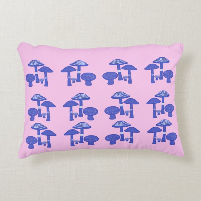 Pink&Blue Mushrooms Accent Pillow (Front)