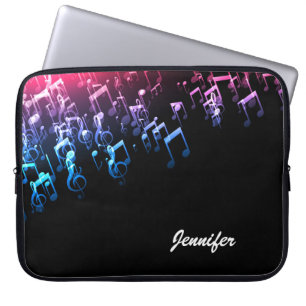 Pink-Blue Music Notes and Custom Monogram Laptop Sleeve
